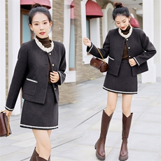 现货2024新款冬装小香miu系甜美蝴蝶结套两件套加棉，女装套装/套裙，仟媚宠