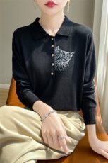 polo领针织小衫女装24新款精仿羊毛翻领气质洋气打底衫春秋季上衣，女装针织衫/毛衣，凯思米羊绒
