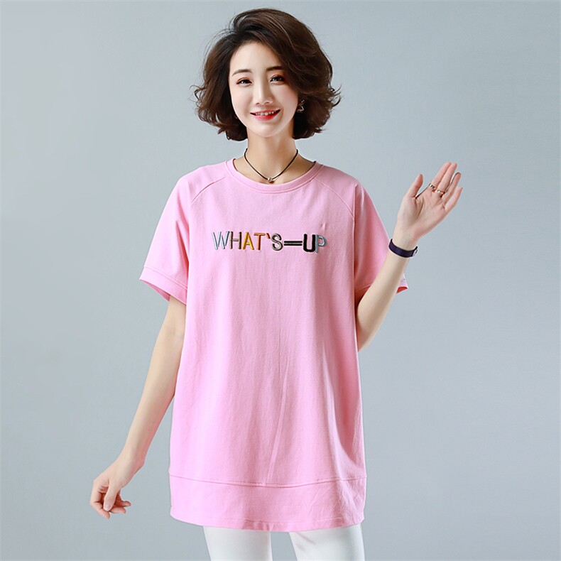 时尚长款圆领百搭字母2021年夏季新款舒适宽松简约,女装T恤,鑫鑫格