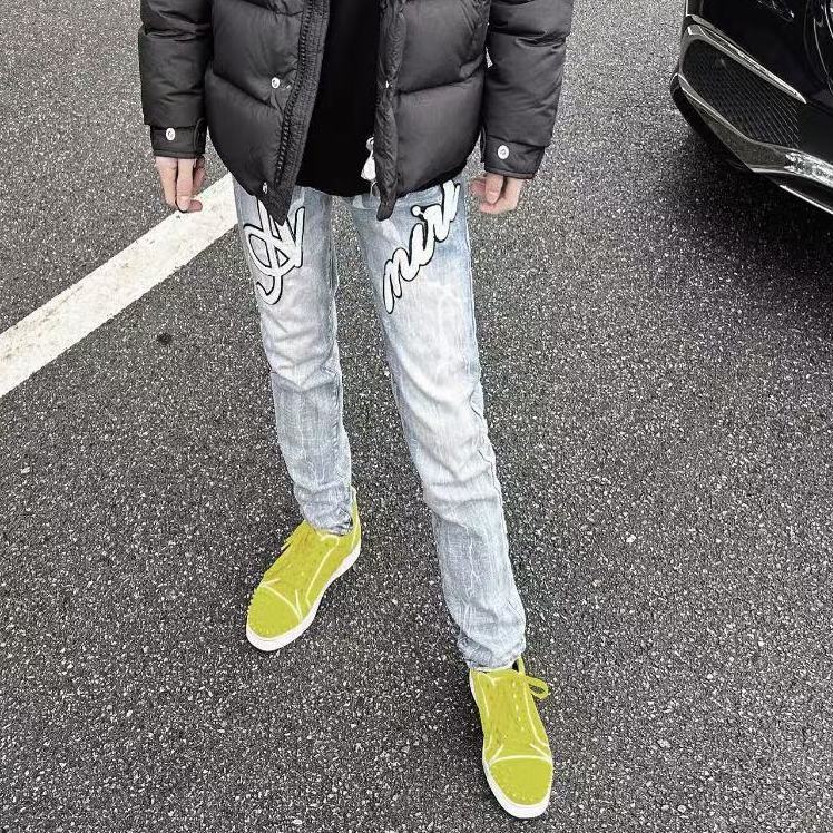 美式高端浅色贴布男女修身直筒高街潮牌牛仔裤SK0325P41,男装牛仔裤,星座1112-1