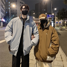 情侣装冬装双面穿条纹织带棉服拼色棉衣休闲外套男G1101P138，男装棉衣，电商A339
