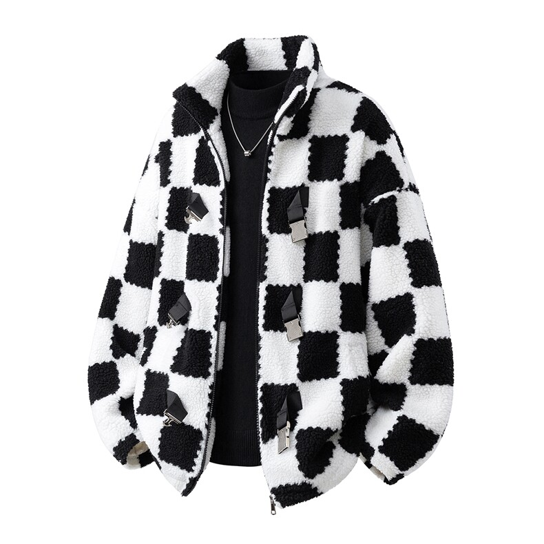 1羊羔毛格子外套大码M-5XL加棉聚酯纤维棉衣YG78159P105控149，男装棉衣，星座226-2