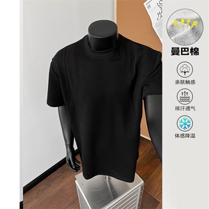 2025抖音曼巴棉高克重空气层拼接短袖xz906-Y131特P30控58图片