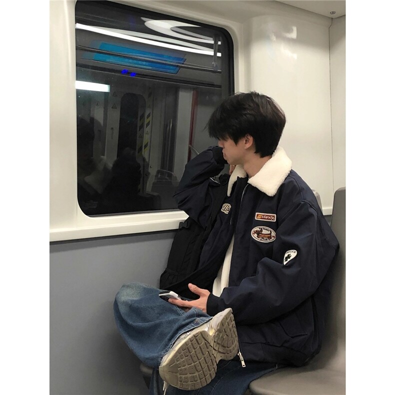 【档口现货】DJM801-批75羊羔绒翻领棉服男冬季加绒加厚慵懒外套图片