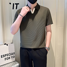 店主风社会小伙男士拼色V领POLO衫男休闲T恤301A-1/PL105/P48，男装T恤，星座301A-1