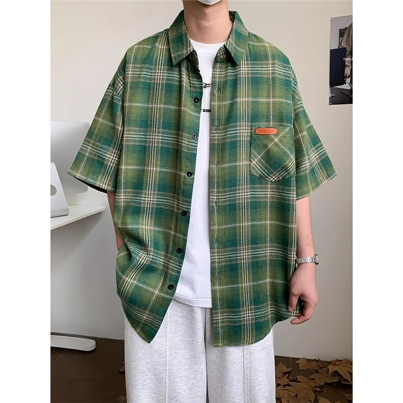 短袖衬衫男2025夏季格子日系休闲寸衬衣半袖CS159，男装T恤，星座208-5