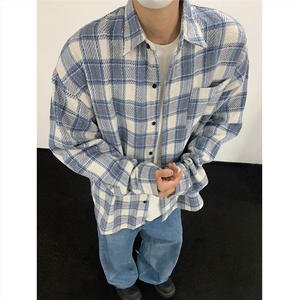 现货~磨毛格子大码长袖衬衫 C5897/特P25 蓝图片