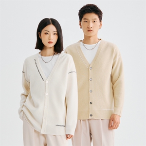 2024秋冬新款羊毛男女同款七针双股加厚V领纽扣羊毛开衫男装图片
