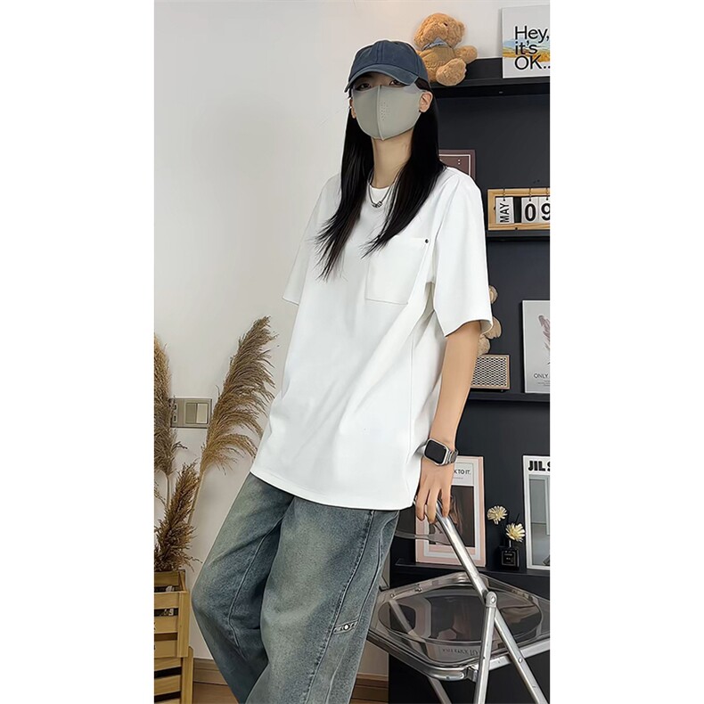 肌理感简约短袖T恤男夏季凉感口袋半袖宽松圆领上衣T3698-特价P22,男装T恤,电商A007