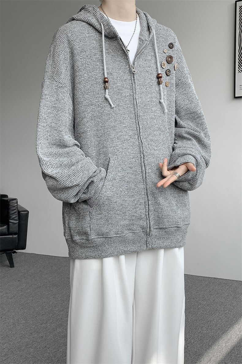 美式复古设计感针织连帽外套男女小众慵懒卫衣开衫潮牌WY21P78,男装卫衣,电商D206-1