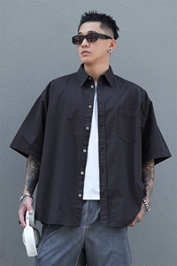 美式工装衬衫短袖夏季宽松纯棉脏染衬衣男 A436-0628-P4569图片