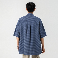 美式复古格子短袖衬衫男2025新款夏季潮牌休闲男生衬衣BL5325-P45，男装T恤，星座610（原A335）