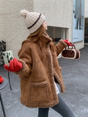 羊羔毛皮毛一体外套正反面两穿2C267-961-P220-K298，女装羊羔毛/颗粒绒，茵姿媚