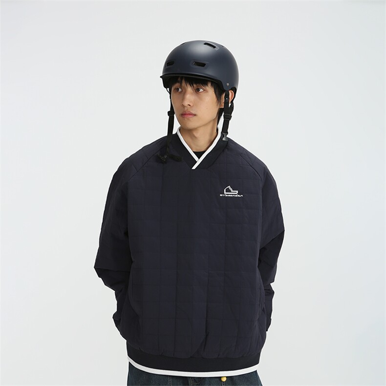 南夏乔装2025冬季新款日系刺绣格子加厚棉衣复古撞色V领休闲棉服,男装棉衣,电商S006（B521）