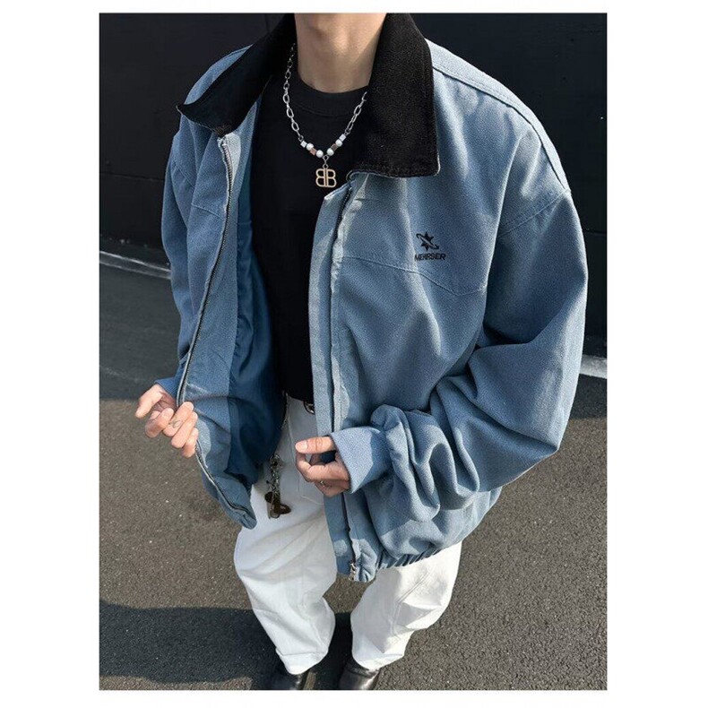 高质量洗水新春季拼接翻领飞行服外套男女水洗宽松高街百搭夹克,男装夹克,星座506A