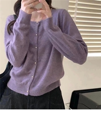 秋季新款舒适显瘦时尚百搭钉子扣针织开衫，女装针织衫/毛衣，恒恩羊绒