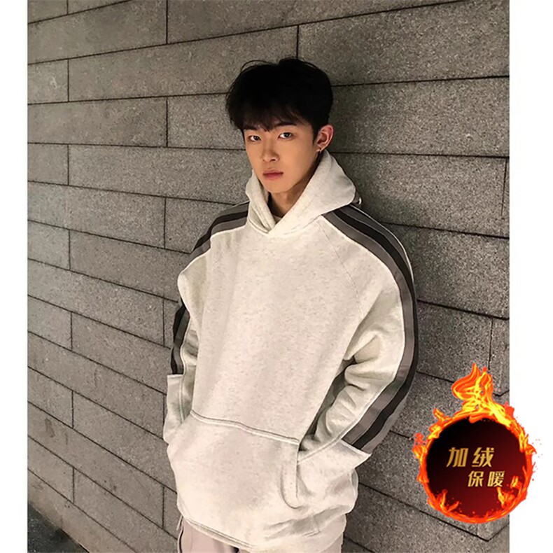 现货抖音得物二开480克加绒加厚拼接织带连帽卫衣外套FM18,男装卫衣,电商A486