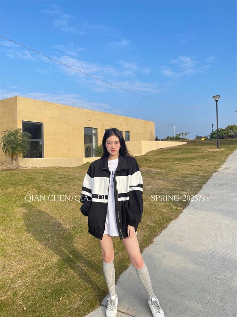 现货春季新款，拼色风衣，女装风衣，QIANCHEN 谦晨(1F)