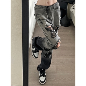 美式ins高街小众hiphop夏季破洞牛仔裤货号K729P60图片