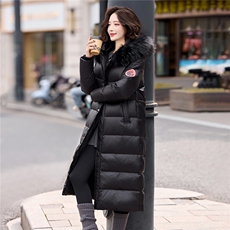 加厚超长过膝狐狸毛领连帽宽松亮面免洗保暖排骨羽绒服女，女装羽绒服，依多米