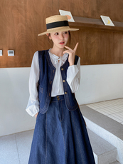 JOJO/玖了个玖2025春夏极简百搭立体剪裁原牛牛仔半裙2503C1047，女装套装/套裙，诺蝶