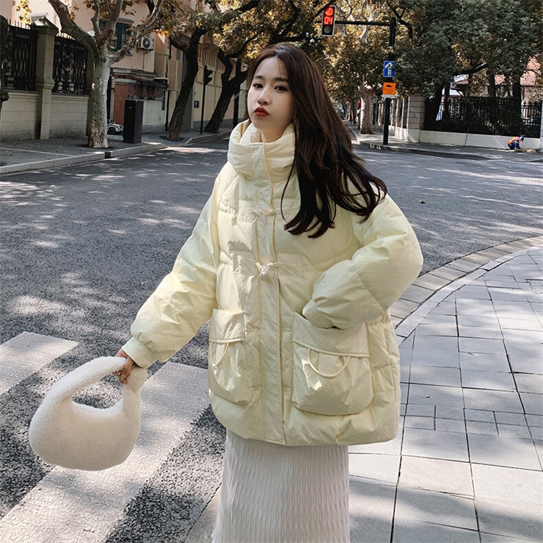 现货小个子奶黄色牛角扣连帽羽绒服2C236-2221-P225-K328,女装羽绒服,2C236