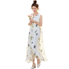 2025年夏季水墨植物花卉印染木耳边领优雅气质时尚潮流大摆裙，女装连衣裙，诺蝶