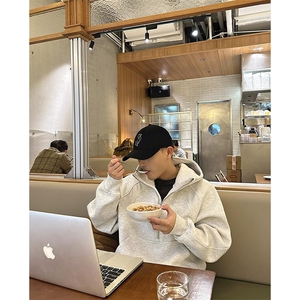 抖音得物高品质二开 26春装重磅宽松结构拉链设计高领连帽卫衣W76图片