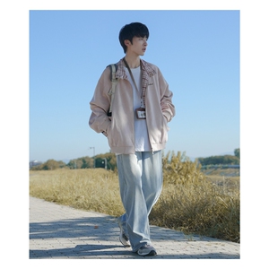 新款绒面麂皮外套格纹拼接工装秋季男女休闲宽松夹克JK6811-P70图片