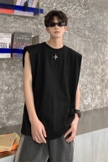 1美式港风垫肩四角星设计背心大码M-5XL休闲背心男BX8764P25控39，男装背心/马甲，星座226-2