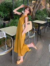 黄色简单大方的连衣裙女夏季2025新款宽松休闲松弛感无袖背心裙子，女装连衣裙，浙宝276（原081）