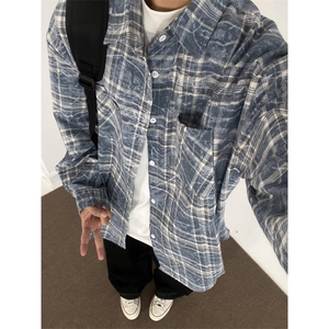 有货cleanfit蓝格子衬衫设计感高级长袖衬衣美式复古CS691LL-P50图片