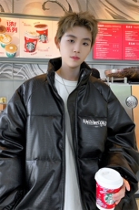 港风鳄鱼纹棉衣男手塞棉夹克PU皮棉服外套男8507P120控158，男装夹克，星座227-7