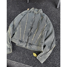 美式复古解构毛边水洗牛仔外套男春秋机车风立领夹克JK8632-P70，男装工装外套，星座1001-1
