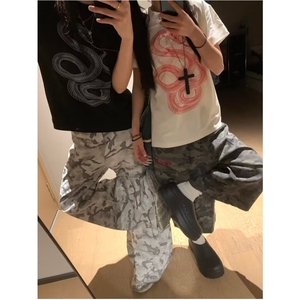 8063-P58 2025新款美式复古迷彩裤潮流百搭商务裤宽松阔腿裤图片