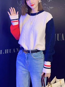 2025年秋季时尚百搭通勤简约休闲拼色套衫图片