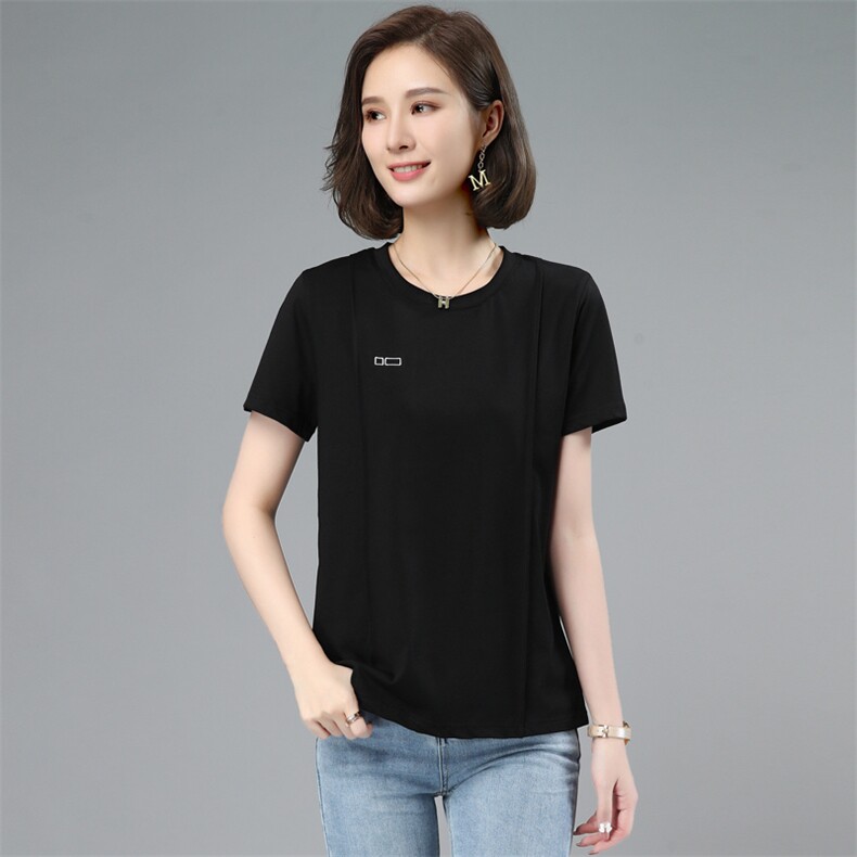 板酷2026夏装新款时尚刺绣黑色圆领T恤B612,女装T恤,板酷