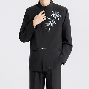 TW68-P110 新中式男士礼服订婚礼春秋西装套装立领刺绣中山装图片