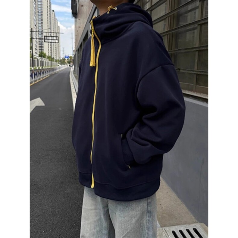 撞色拉炼开衫连帽卫衣男款秋季cleanfit宽松休闲情侣外套WYM510,女装短外套,星座516A