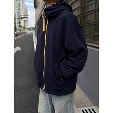 撞色拉炼开衫连帽卫衣男款秋季cleanfit宽松休闲情侣外套WYM510，女装短外套，星座516A