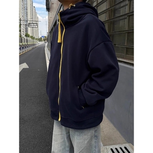 撞色拉炼开衫连帽卫衣男款秋季cleanfit宽松休闲情侣外套WYM510图片