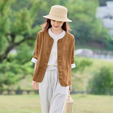 文艺风2026年春季女宽松亲肤透气汉麻长袖，女装衬衫，江南依恋