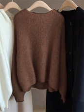 针织衫高端软糯圆领针织宽松百搭亲肤厚实女，女装针织衫/毛衣，半城羊绒