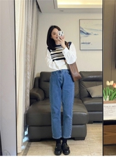 时尚百搭女士秋冬简约保暖条纹圆领马甲，女装马甲，洁纯羊绒