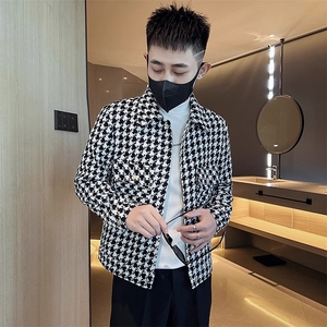 1506-1/JK311/P63男士千鸟格外套春秋小香风潮流格子春秋夹克图片