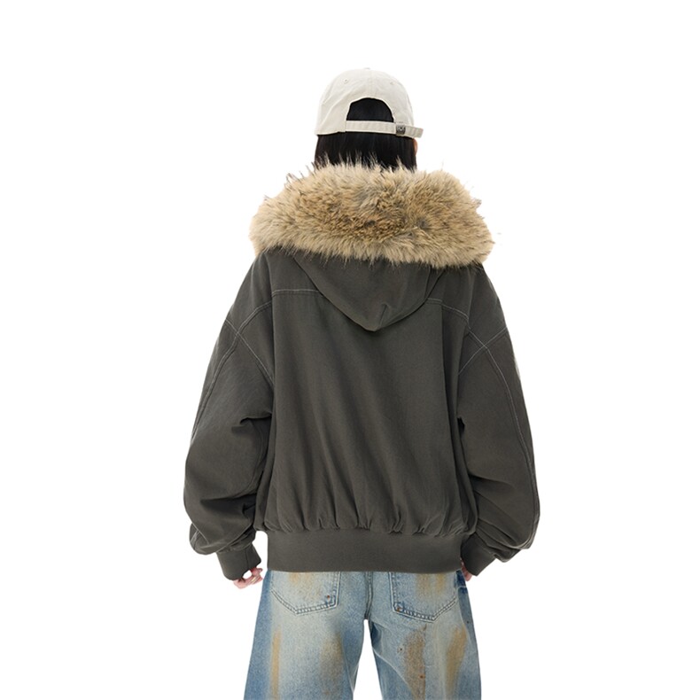 现货重磅boxy短款棉衣座山雕大毛毛领男女棉服水洗工装厚外套,男装棉衣,电商A486