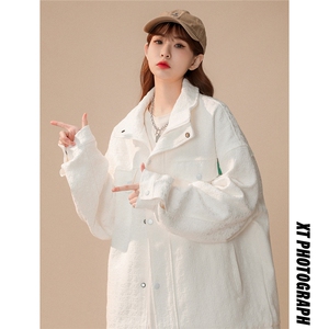 小香风美式牛仔大码M-5XL夹克男中性风工装外套女JK8740P125控168图片