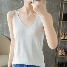 夏季新款亮丝吊带背心女V领套头宽松打底衫内搭外穿简约无袖美背，女装背心吊带，暖姿羊绒