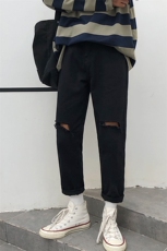 春季九分直筒长裤男韩版潮流裤子宽松破洞阔腿牛仔男士8107-P50，男装牛仔裤，电商A318