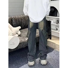 美式复古重工做旧水洗牛仔裤设计感高街直筒阔腿裤WL88411-P58，男装牛仔裤，星座1008
